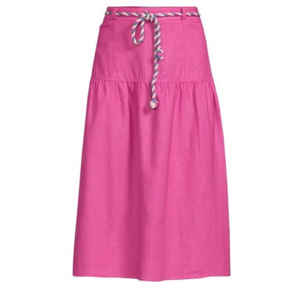 SAM EDELMAN Skirt Women’s Large Mylah Belted‎ Linen Blend Pink Zip Side & Clasp - Picture 3 of 7